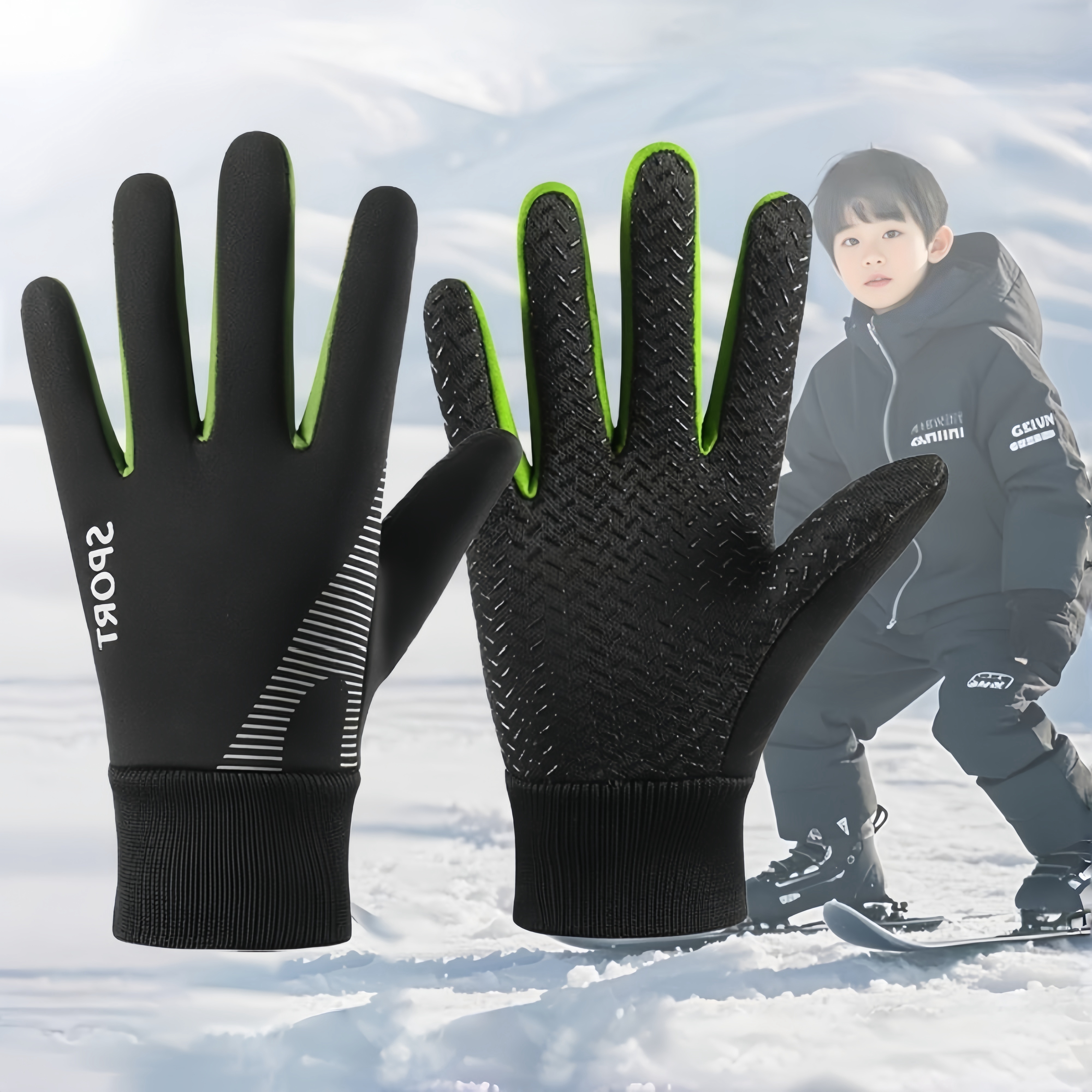 1pc Winter Snowy Youngsters' Gloves - Warm Fleece-Lined, Thickened Design for Boys & Girls, Five-Finger Use with Ribbed Cuff & Cut-Out Handles, Perfect for Skiing, Cycling & Outdoor Play (Mixed Colors), Youngsters Winter Gloves, Sleek Youngsters'S Gear