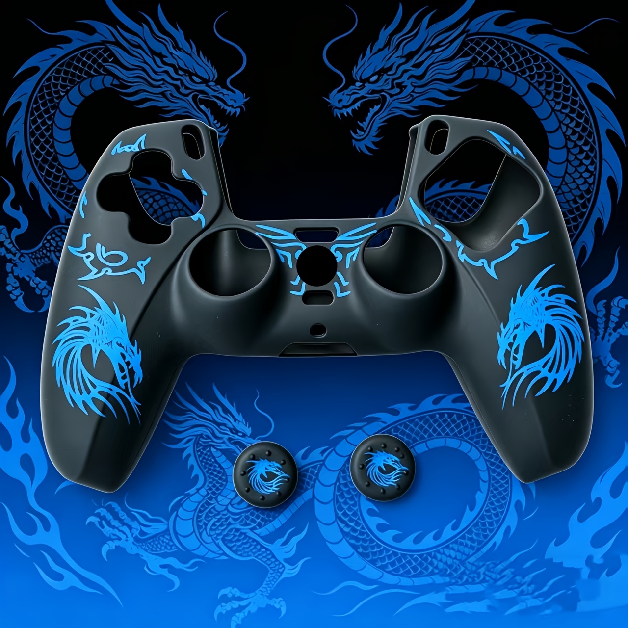 TEMU 3pcs | Unique Dragon-style Controller Soft Protective Covers And Anti-slip Textured Caps Special Protective Combination | Suitable For Ps5