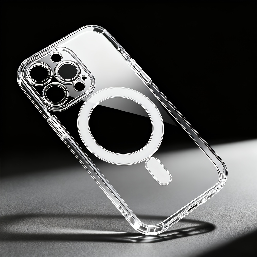 TEMU Phone Case - Luxury Transparent Acrylic Magnetic Case For Iphone 12 13 17 18 Pro Max With Camera Protection Clear Cover
