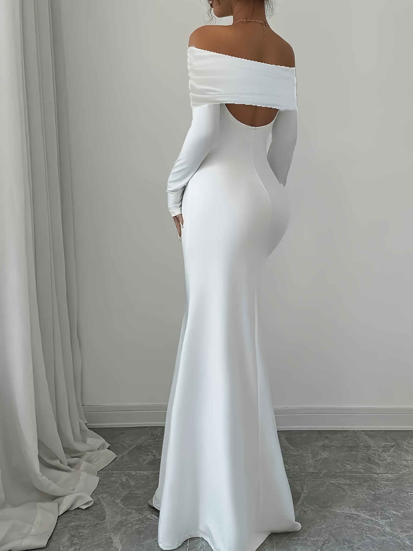 off the shoulder backless dress Off-the-Shoulder Short Satin Cowl Neck Simple Formal Wedding Dress Wit main image 0