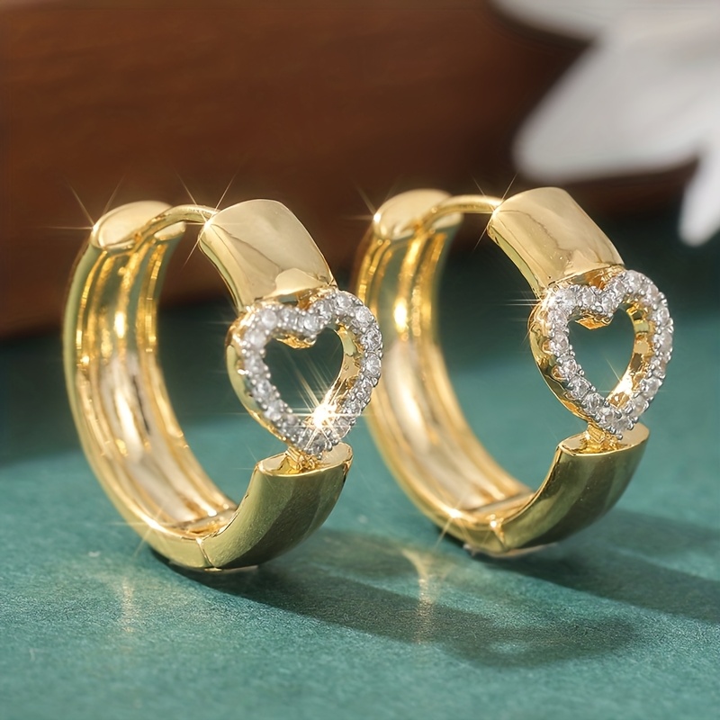 Fashion Heart Shaped Synthetic White Zirconia Stud Earrings For Women Luxury Golden Color Hoop Earrings Trend Romantic Aesthetic Jewelry Aretes