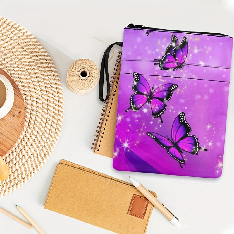 Housse De Livre CRASPIRE - Tissu Lavable, Fermeture éclair, Poche - Motif Chat - 22x28cm