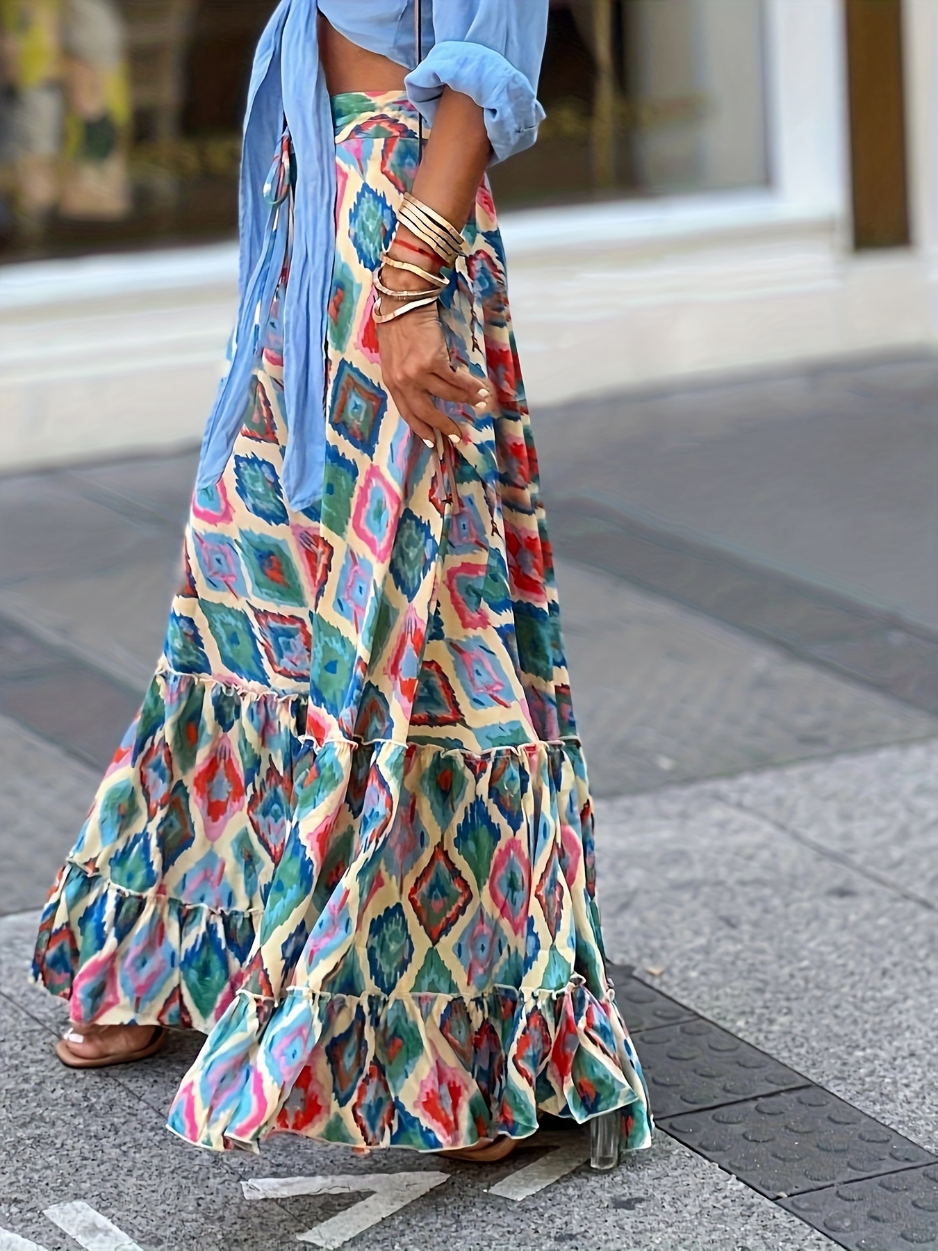 plus size womens plus size bohemian maxi skirt vibrant Temu