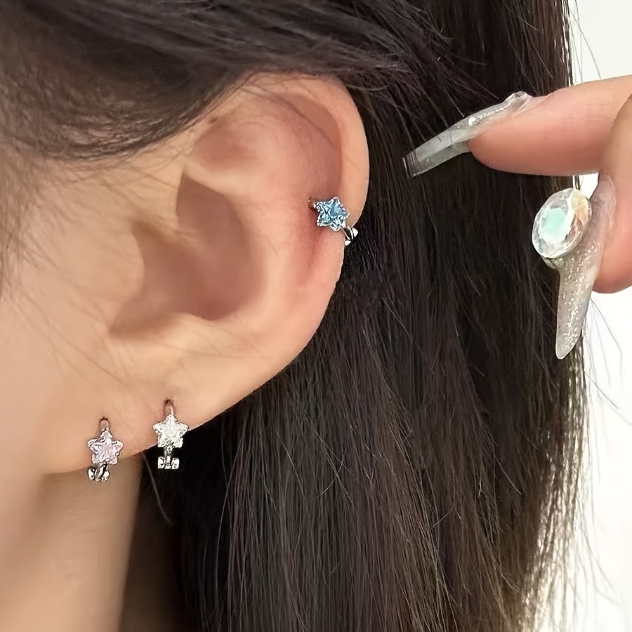 TEMU Ensemble de 3 pièces Bijoux d'oreille mignons et minimalistes Étoile en artificielle Boucle d'oreille Os d'oreille Ongle de perçage d'oreille