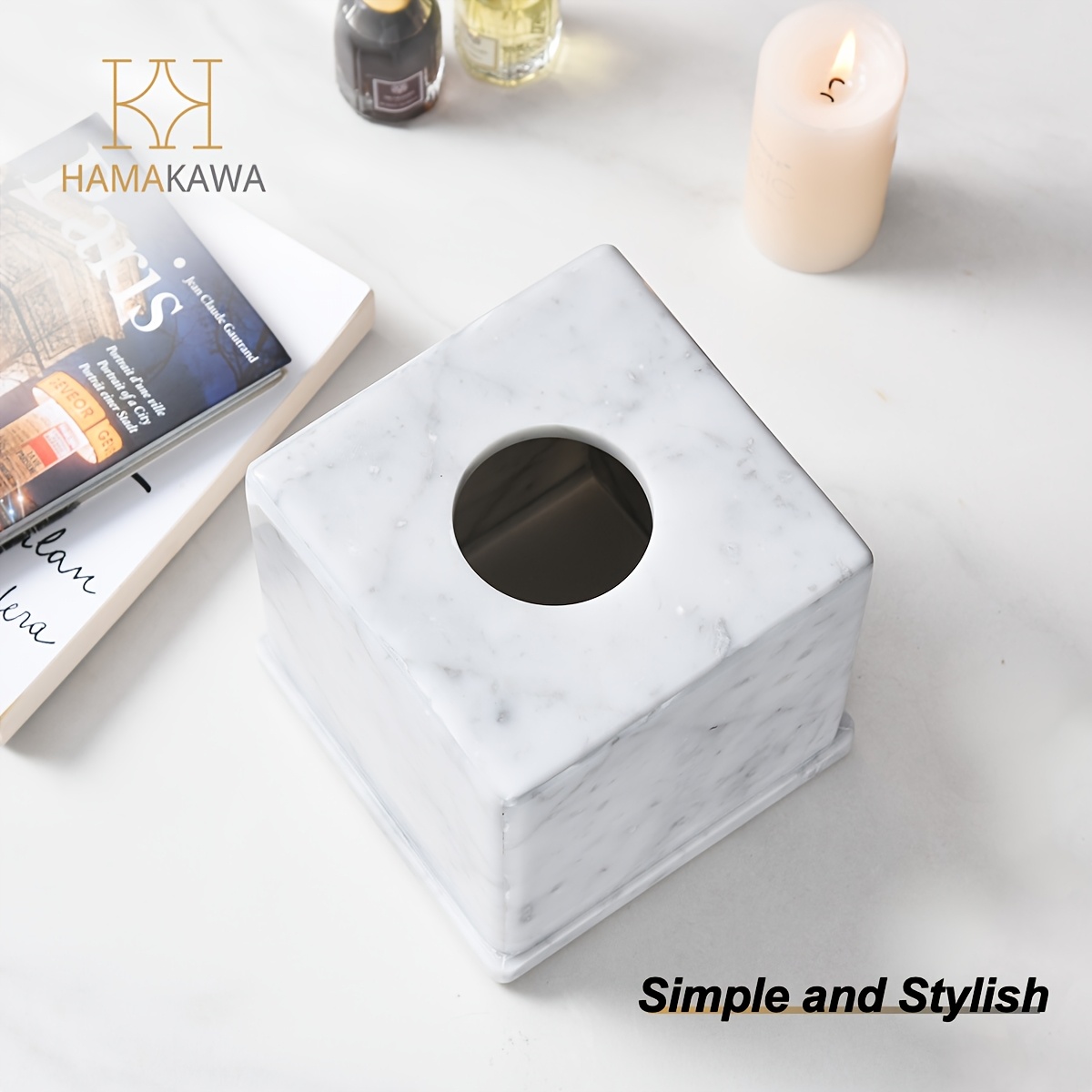 1pc marble tissue box cover,   white tissue organizer   x 5.7 inch, heavy stone decorative box, square tissue box holder for home decor, kitchen, bathroom Product details 2