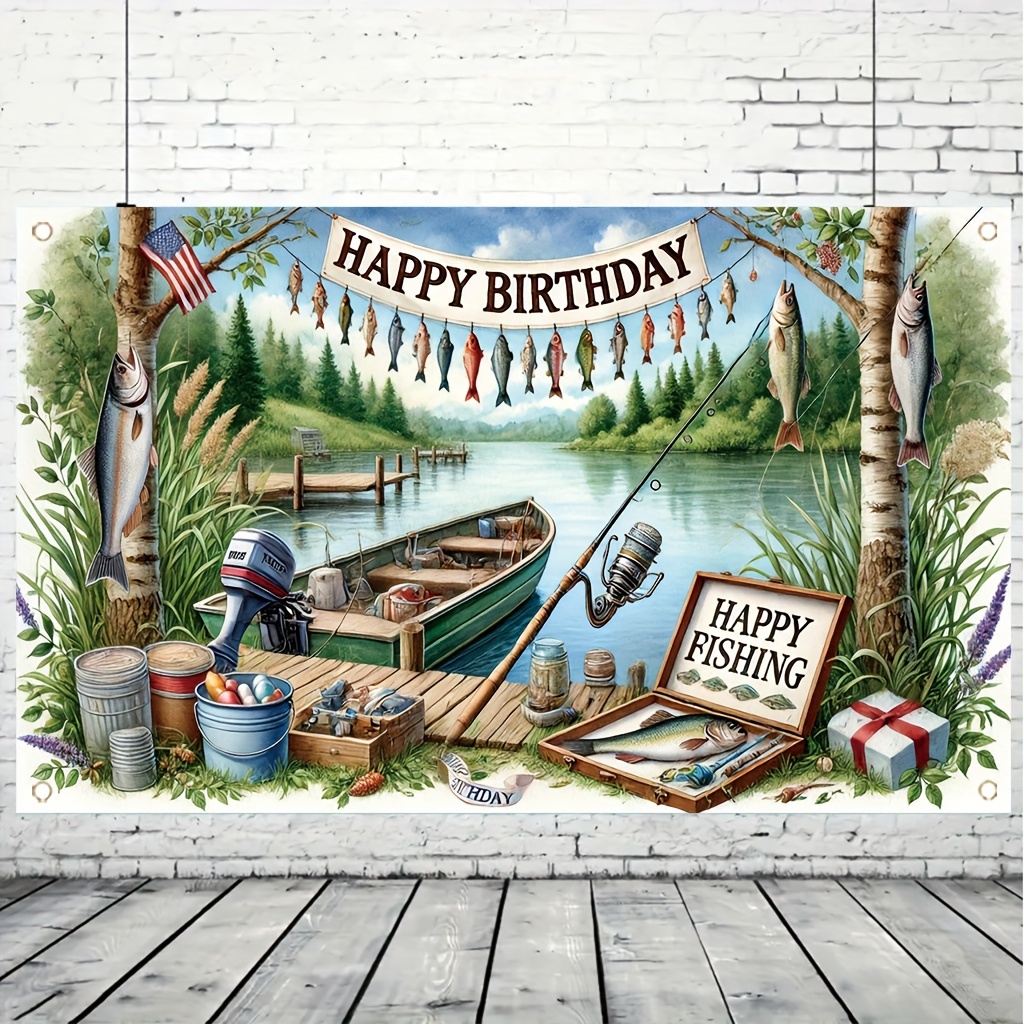 

Fishing-themed Banner - 5.9 X 3.6ft Polyester Party Backdrop For , Home & Garden Decor, No Power Needed