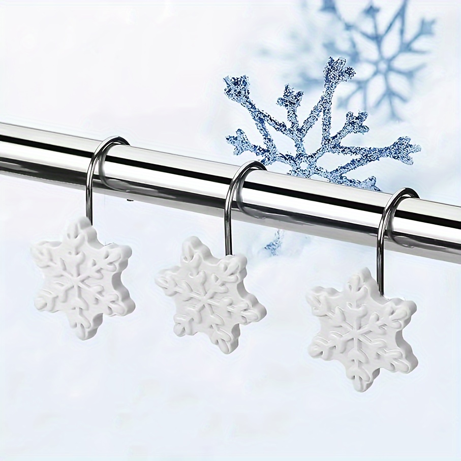 

12pcs Snowflake Design Shower Curtain Hook, Waterproof Rust-proof Creative Shower Curtain Hook For Bathroom Curtain And Rod, Bathroom Accessories, Christmas Decor, Snowflake Shower Curtain