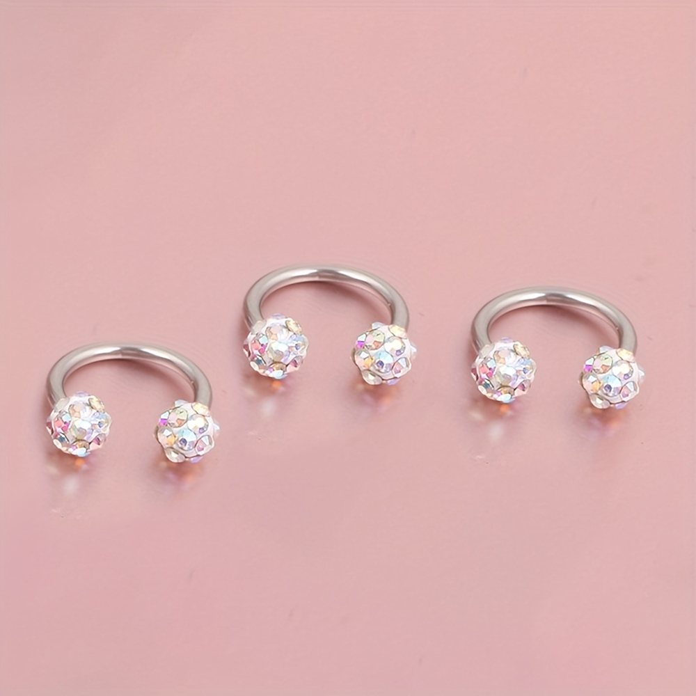 3pcs Stainless Steel Rhinestone Ball Earrings & Ear Bone Studs Set