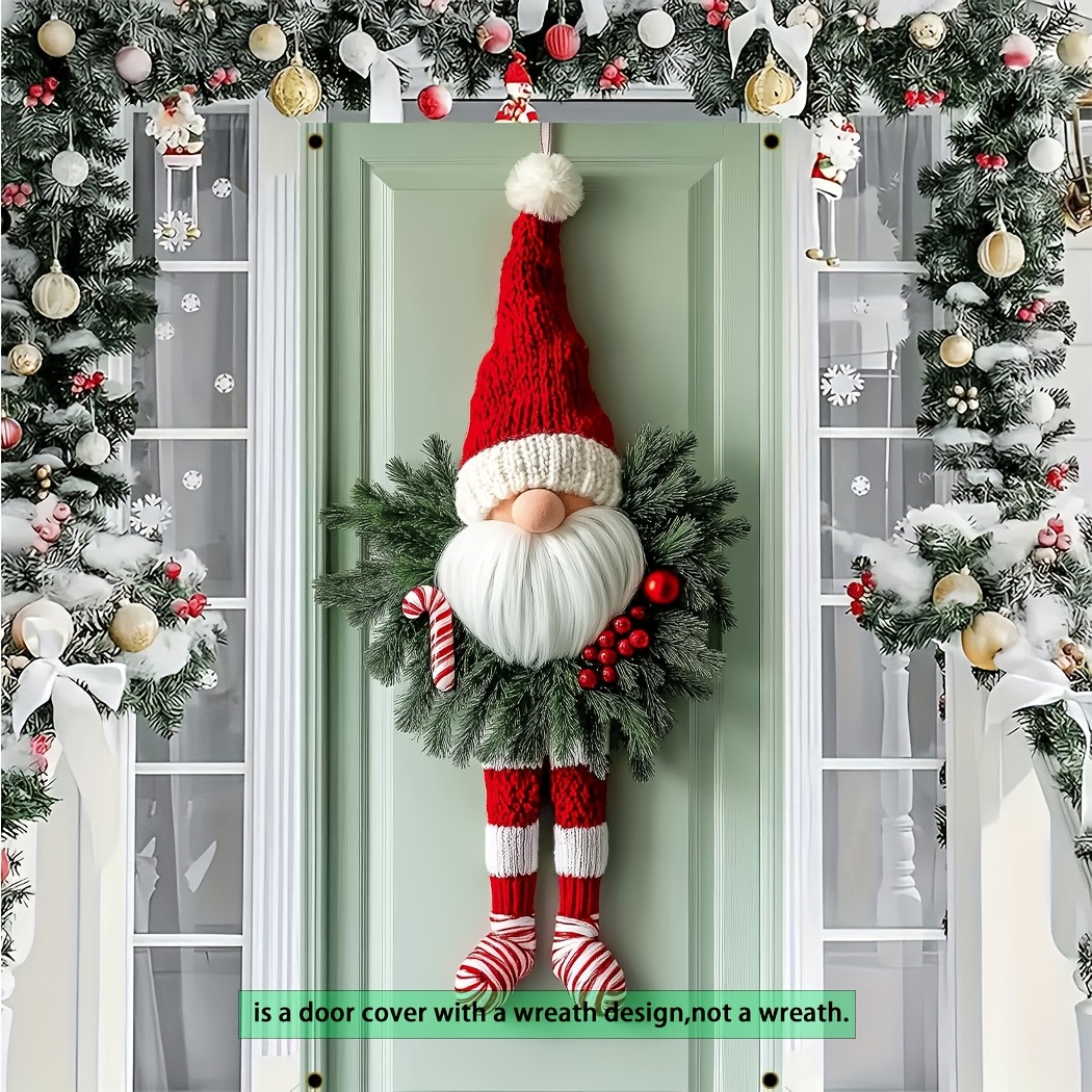 

2d Door Banner 1pc Door Cover Wreath, Polyester Christmas Over-the-door Hanging Decoration, Santa Design, No Electricity Needed, For Holiday Party Decor