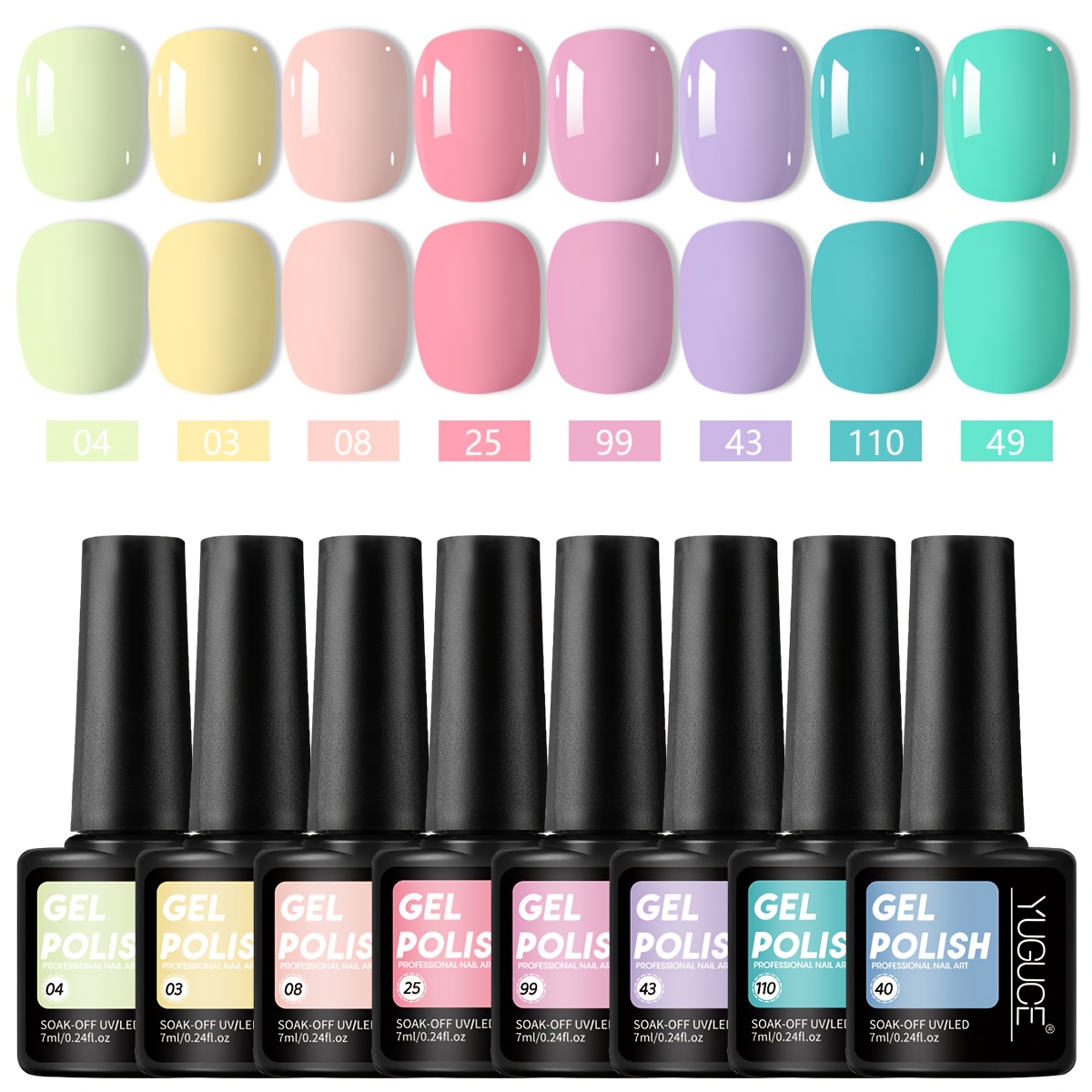 Image of Yuguce 1 Set Of 8pcs, New Nail Gel Kit, /led Curing, Formaldehyde-free, Spring And Summer Trendy Nail Art, 0.24 Oz
