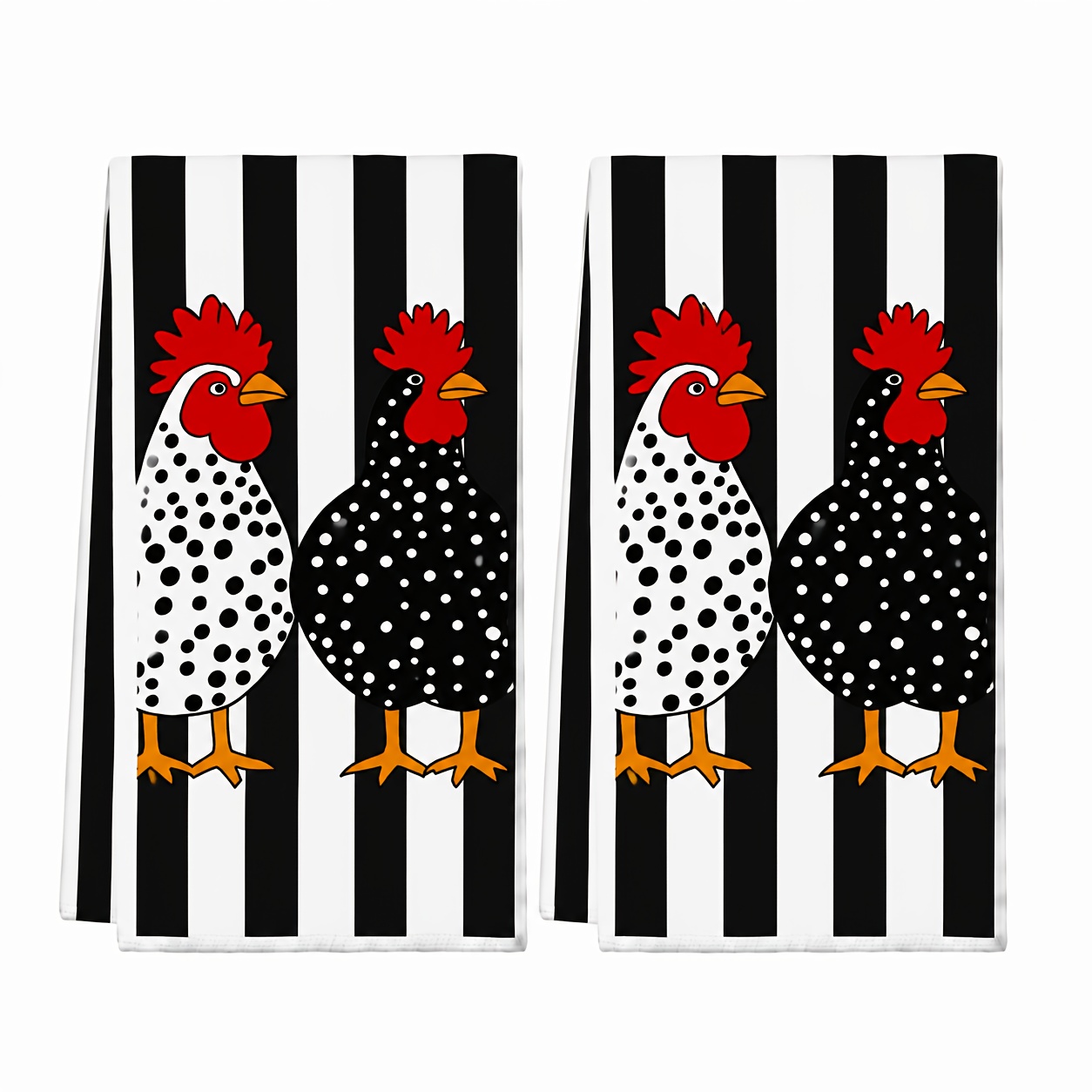 TEMU 2pcs Set, Kitchen Dish Towels, Farmhouse Style Chicken Pattern Kitchen Decor, Black And White Striped Dish Towels, With Chicken Pattern,