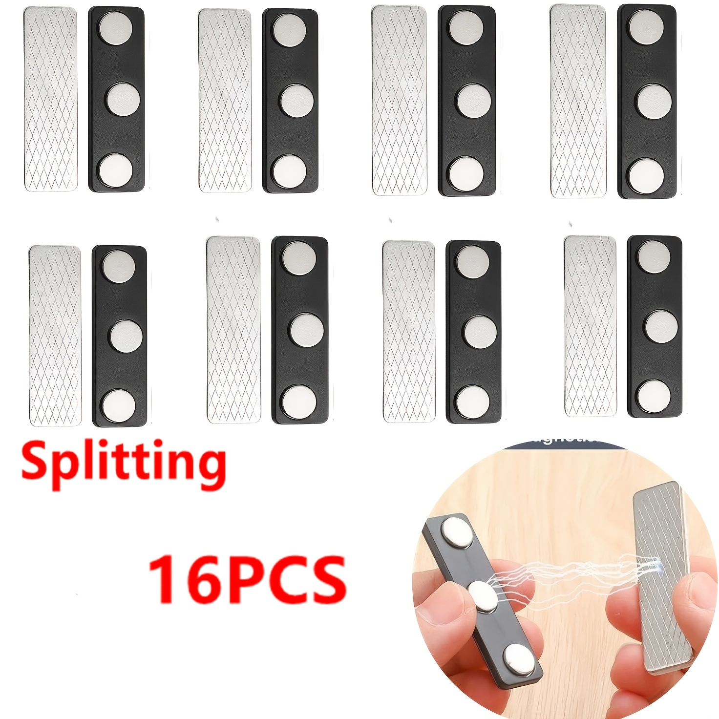 TEMU 16pcs (8 Pairs/set) Multi-functional Blind Closure Kit - Magnetic, Strong Adhesive Curtain , Black And White Plastic Magnetic Clips, Reusable