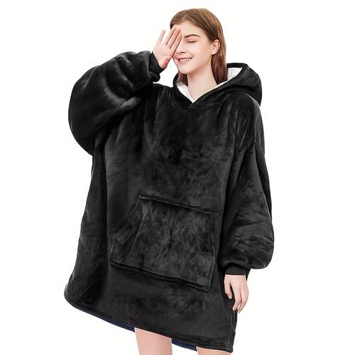 soft and comfortable plush hooded shirt double sided wearable blanket super soft reversible hooded blanket with kangaroo pocket machine washable lazy nightgown dress
