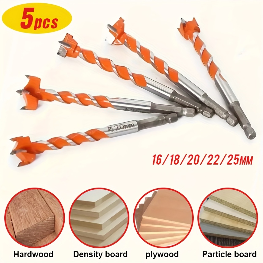 

5pcs, Woodworking Hole - Alloy Long Threaded Drill Bit With Hexagonal Shank For Extended Length, Suitable For Drilling Holes In Wood Doors, Locks And Plastics Using Electric Screws