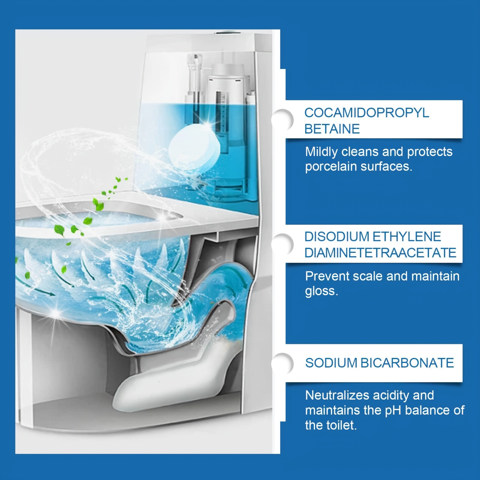 toilet cleaning effervescent tablets, plastic material, <1l capacity, effective in eliminating odors and removing   stains details 2