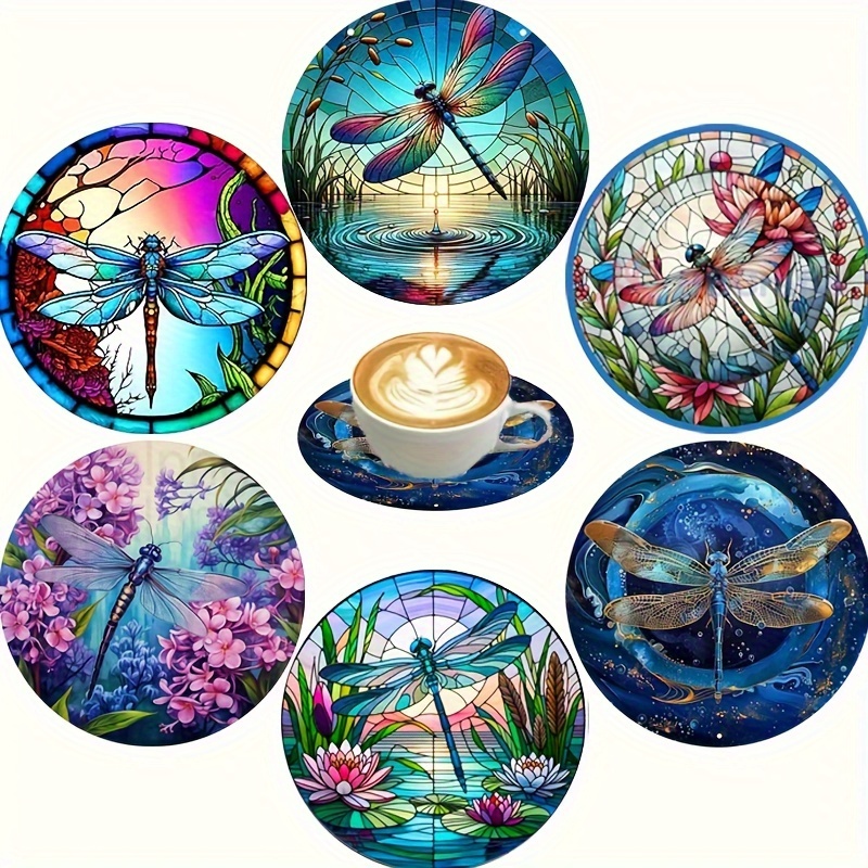 

Dragonfly Coasters Set Of 6 - Wood Absorbent Drink Mats For Coffee, Tea & Beverages, Hand Wash - Ideal Home & Restaurant Decor, Perfect Holiday Gift