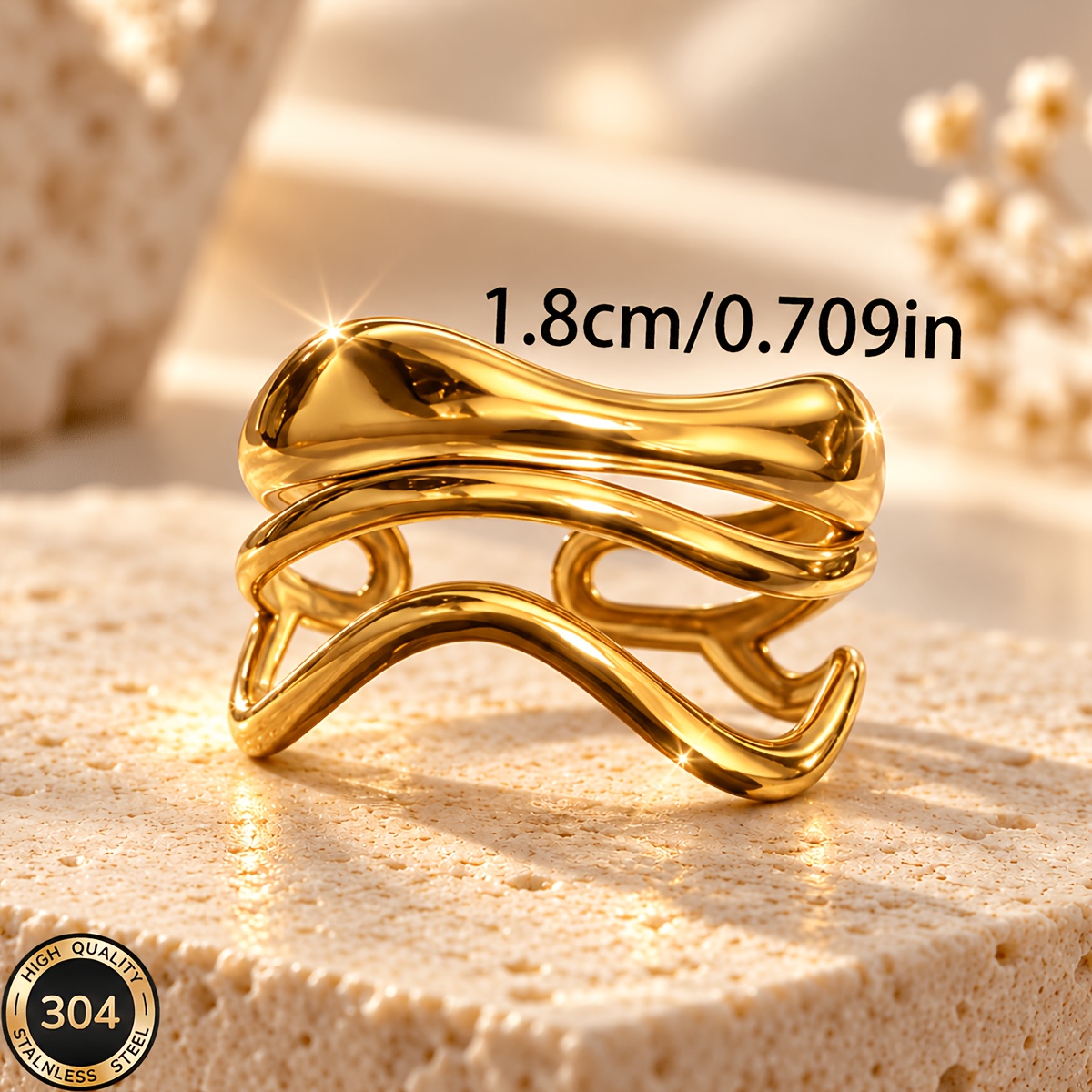 Unisex 18K Golden Plated Open-End Ring, Simple Design