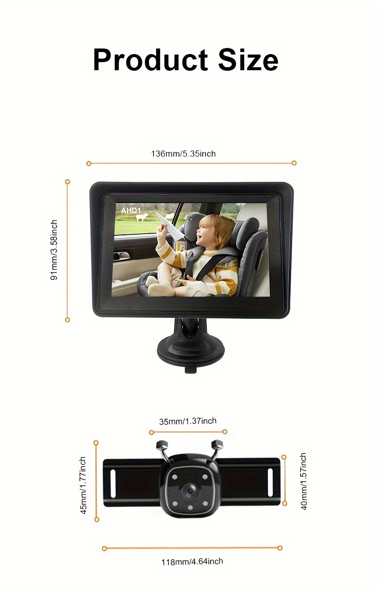 Easy-Install 12.7cm Dual-Channel Car Mirror with IR Night Vision - Rear Facing Seat Safety Camera, Powered by Car Charger details 7