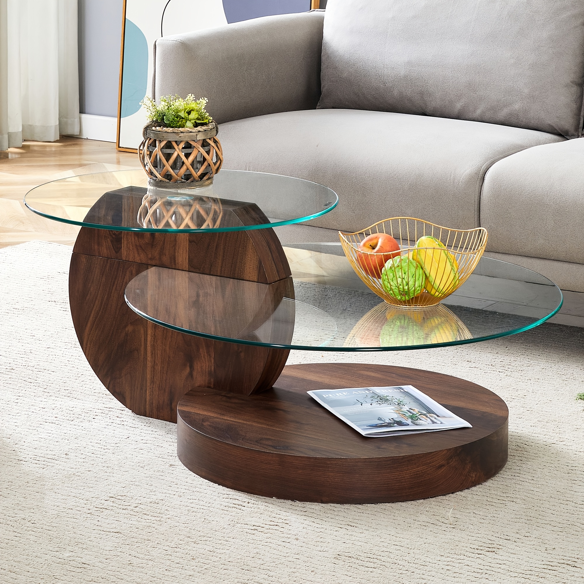 Glass Coffee Tables for Living Room Round Coffee Tables Modern Double Layer Round Table Circle Coffee Table for Small Space Home Office, Durable And Not Easily Broken, Easy to Assemble, Fashionable Design Feel (42 Inch X 17 Inch)