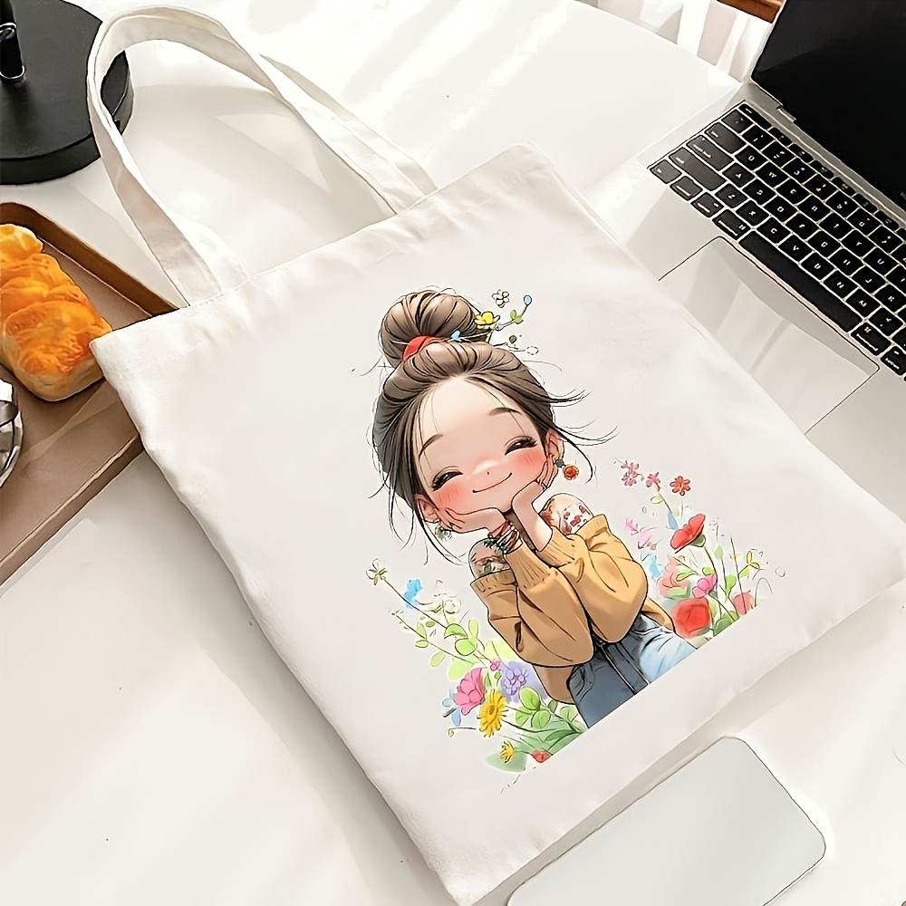 TEMU Borsa Tote Anime da Donna Personalizzabile - e Pieghevole, con Stampa Anime e in Beige (Con per Testo Personalizzato), Realizzata in Materiale