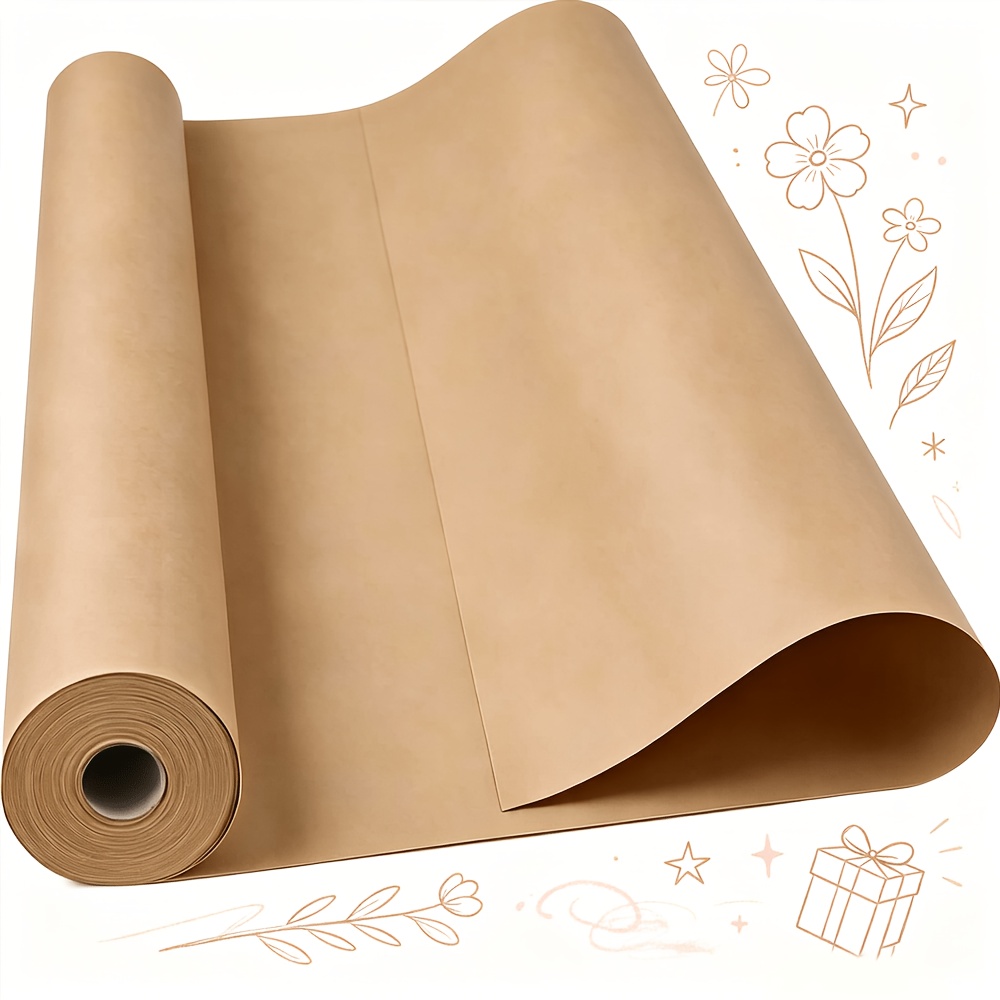 TEMU Rouleau de papier uni cuir marron, 17 pouces x 33 pieds, pour emballage cadeau, bouquets de fleurs, peinture et artisanale, écriture et