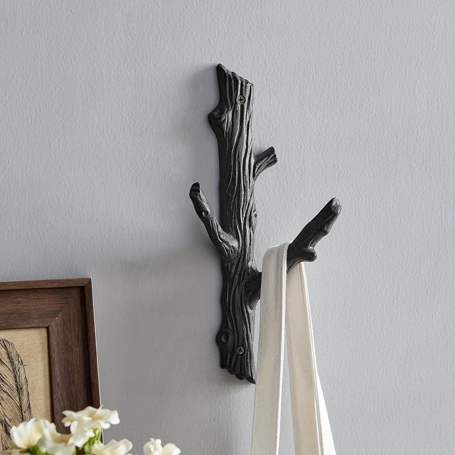 

Rustic Cast Branch Wall Hook - Waterproof & Rust-resistant, Towels, Keys & More - Ideal For Bathroom, Living Room, Bedroom Decor