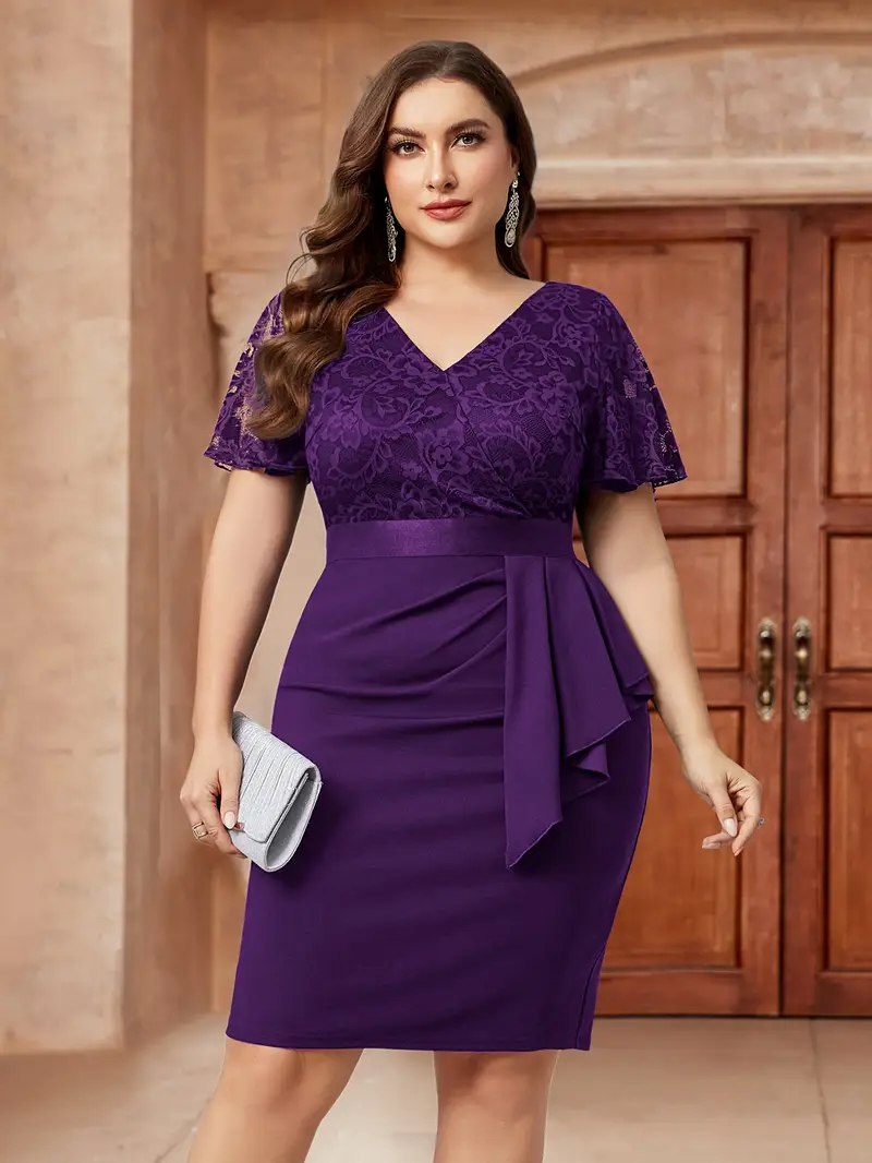 plus size plus elegant v neck floral lace ruffle sleeve - Temu plus size plus elegant v neck floral lace ruffle sleeve - Temu
