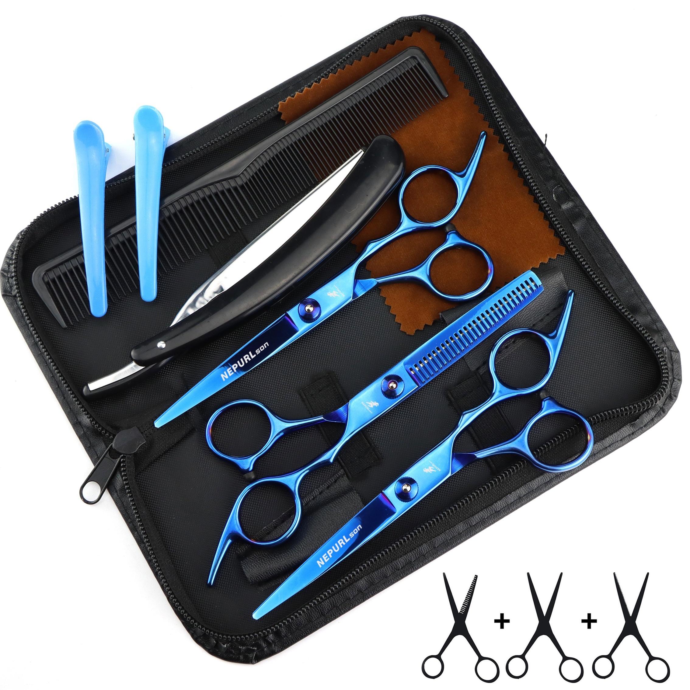  9pcs professional haircutting scissors set 6 0 inch texturizing thinning shears for all hair types right handed scent free Product details 9
