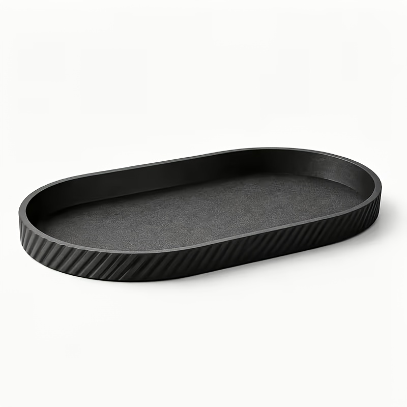 TEMU Black Storage Tray, Ribbed Valet Tray Organizer For Watches Rings Keys And Small Accessories, Decorative Tray For Dresser Nightstand Desktop,