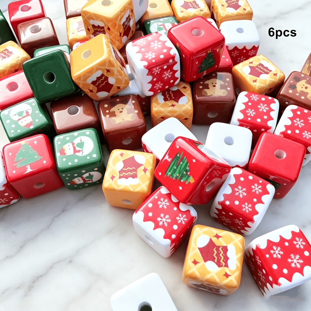 TEMU 6pcs Decorative Beads, Multicolor Christmas Acrylic Bead Assortment - Snowman, Snowflake, Tree, Livestock And Reindeer Designs, For Jewelry,