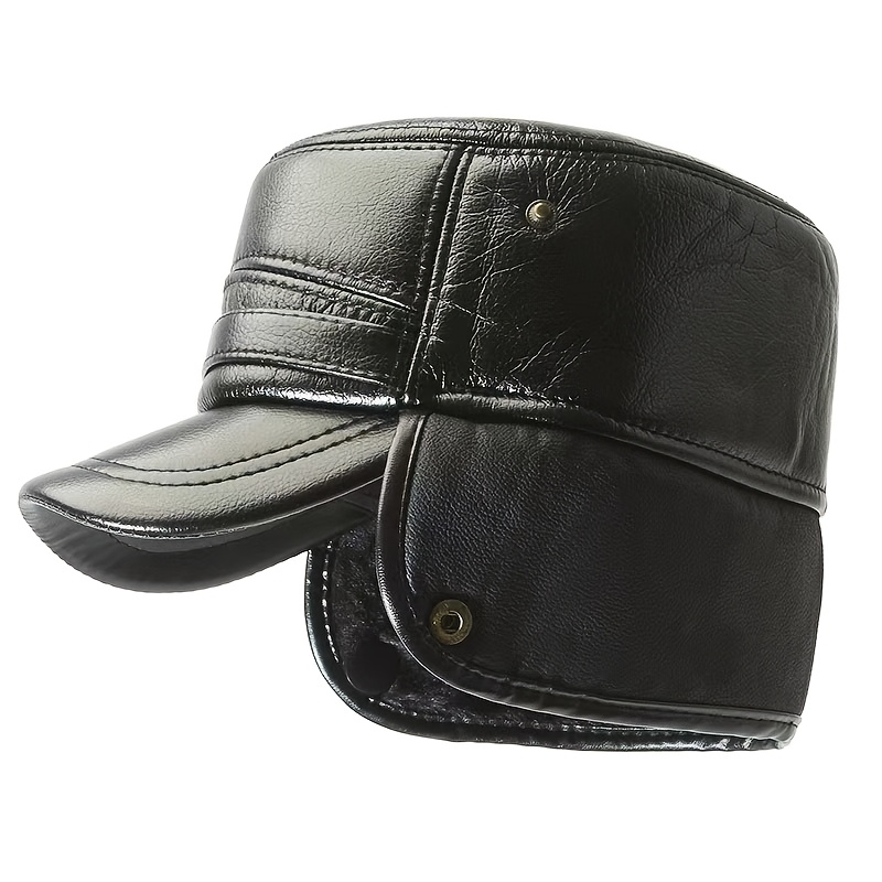 

Men's Winter With Ear Protection - Thickened Leather, Fur Lining For Middle-aged & Elderly