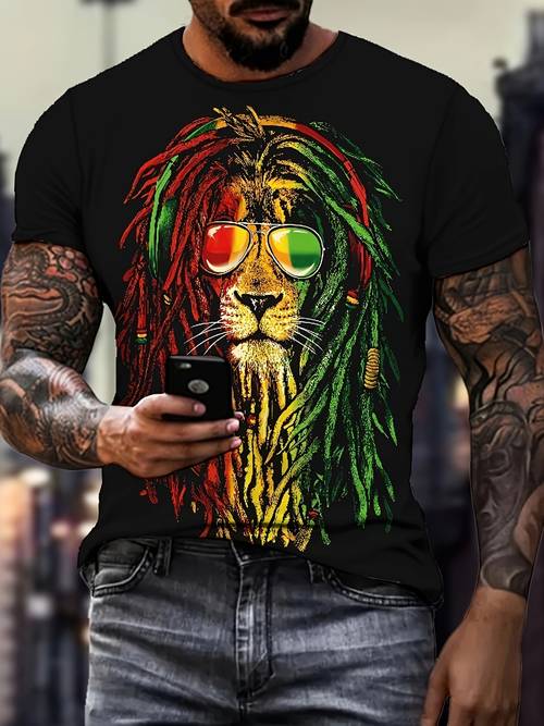 Hip-Hop Lion Print T-Shirt