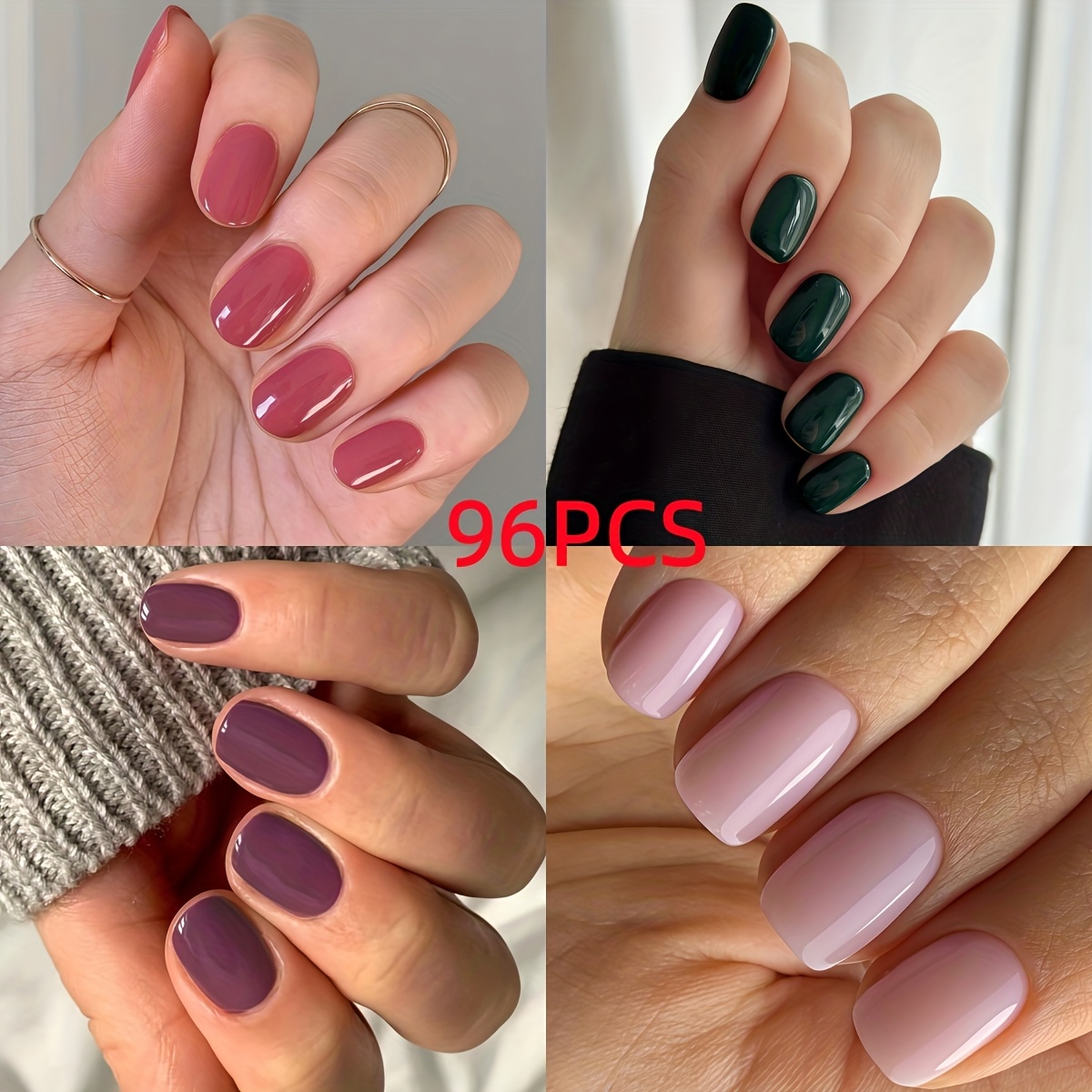 E-shop 96 Stück quadratische, tragbare Falschen Nägel - Kurze, einfache, abnehmbare Nagelpatches - Vier Stück pro Packung (Orange-Pink - Grün -