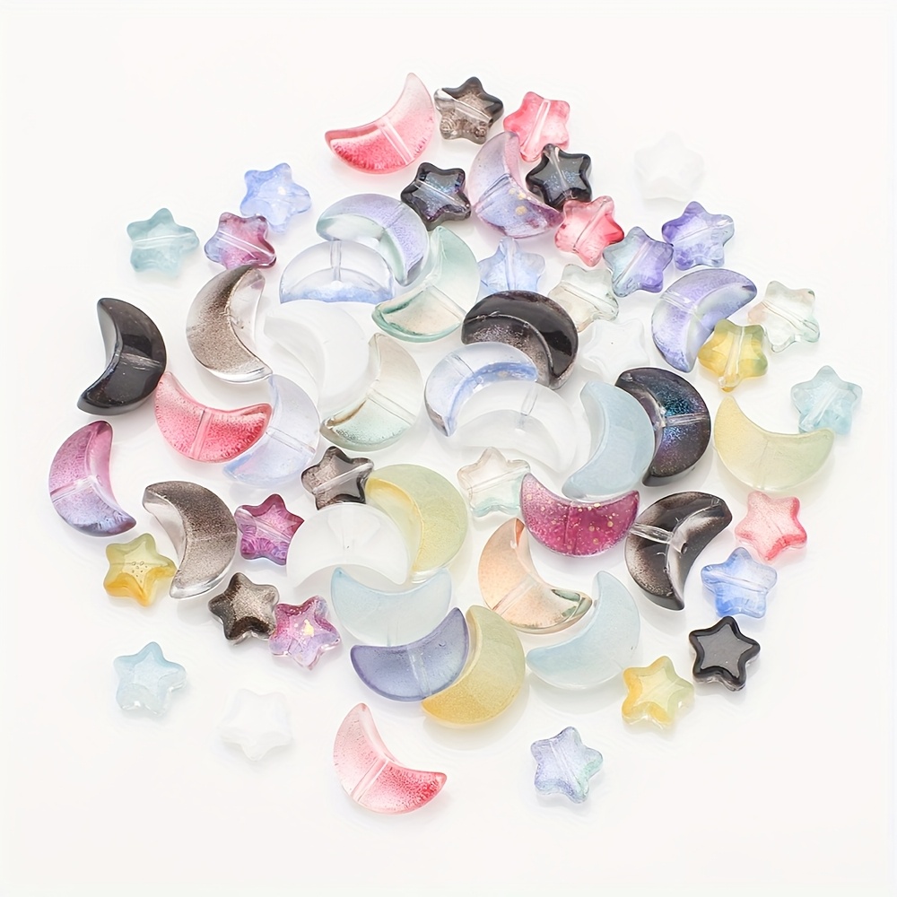 TEMU Set Stella Luna Ciondolo Foro Medio Lucido Colori Sfumati Iridescenti Perline Aggiuntive Creazione Gioielli Perline di Vetro Forniture Gioielli