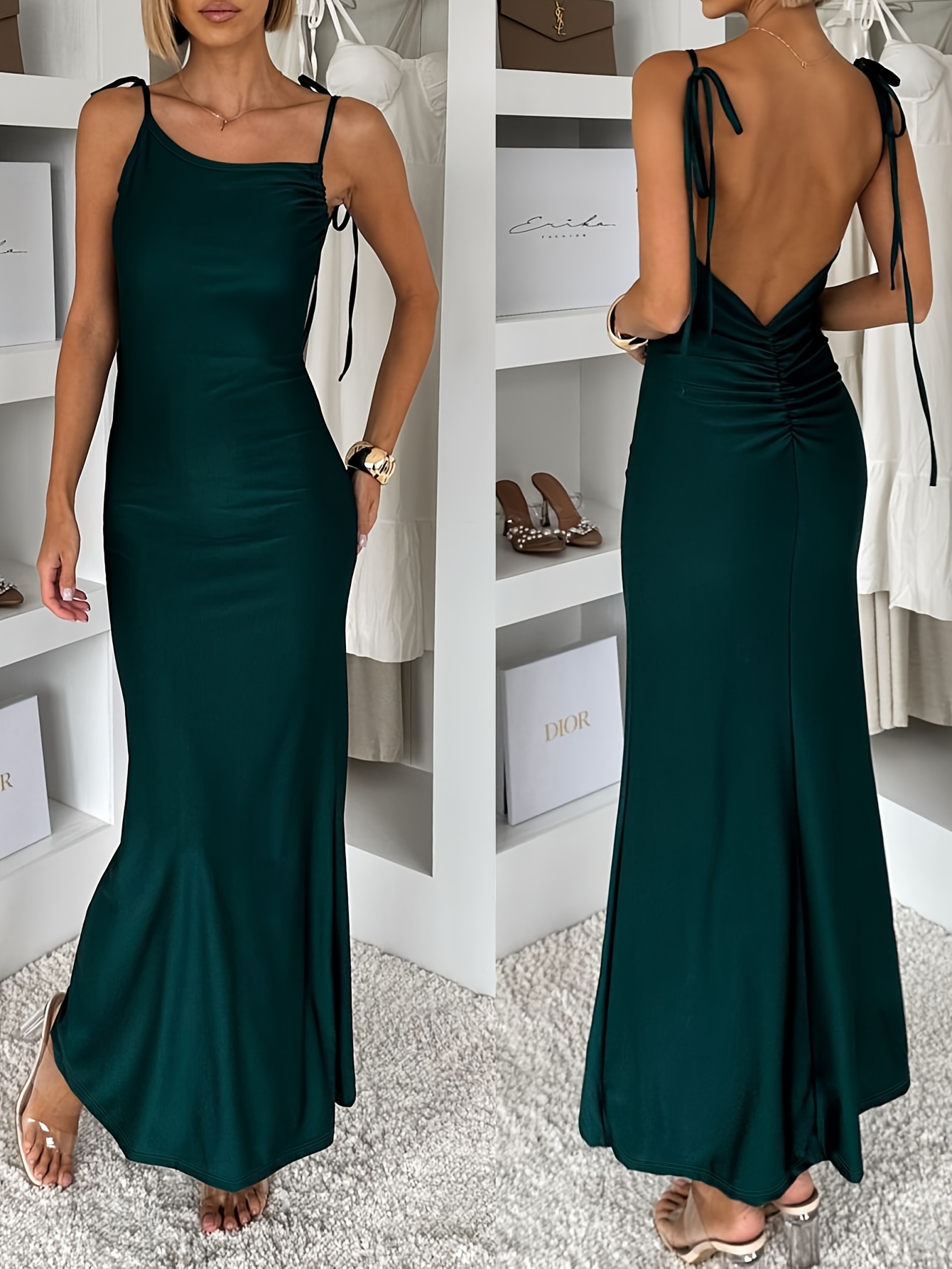 slim fit dress slacks Emerald Green Maxi Dress M