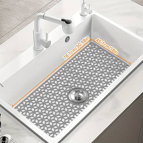 1 Extra Large Silicone Sink Mat - 78.74×45.72 cm, Non-Slip, Heat-Resistant, Easy to Clean, Quick Drainage Design, Suitable for Standard Sinks, Dishwasher Safe Kitchen Sink Pad