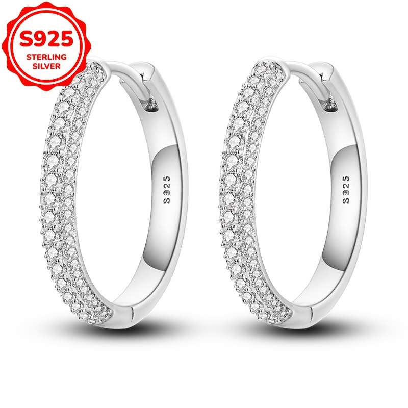 

Original 925 Pure Silvery High Quality Women's Ring Earrings With Double Side Zirconia Large Earrings, Party Jewelry Gift, Silvery Weight