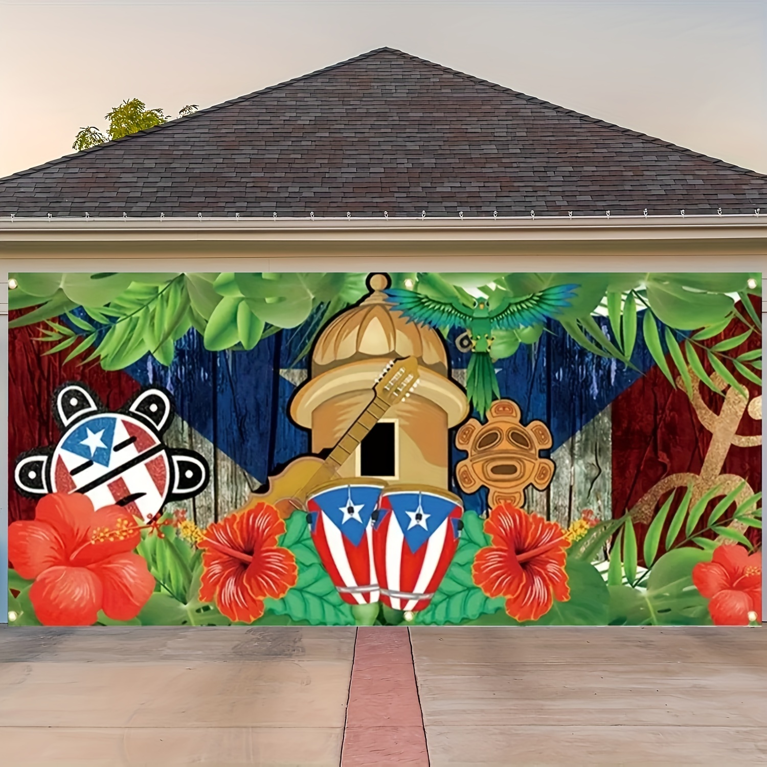 

Puerto Flag Garage Door Cover, , Red National Flower 13x6 Feet, Polyester, Very Suitable For Houses, Outdoor, Gardens, Garages