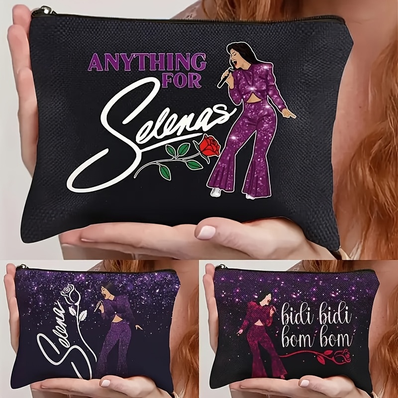 1pc Selena-Inspired Makeup Bag - "Anything for Selenas" Design with Iconic Outfit & Lyrics, Durable Polyester Travel Pouch - Perfect Gift for Music Enthusiasts, Friends, Christmas
