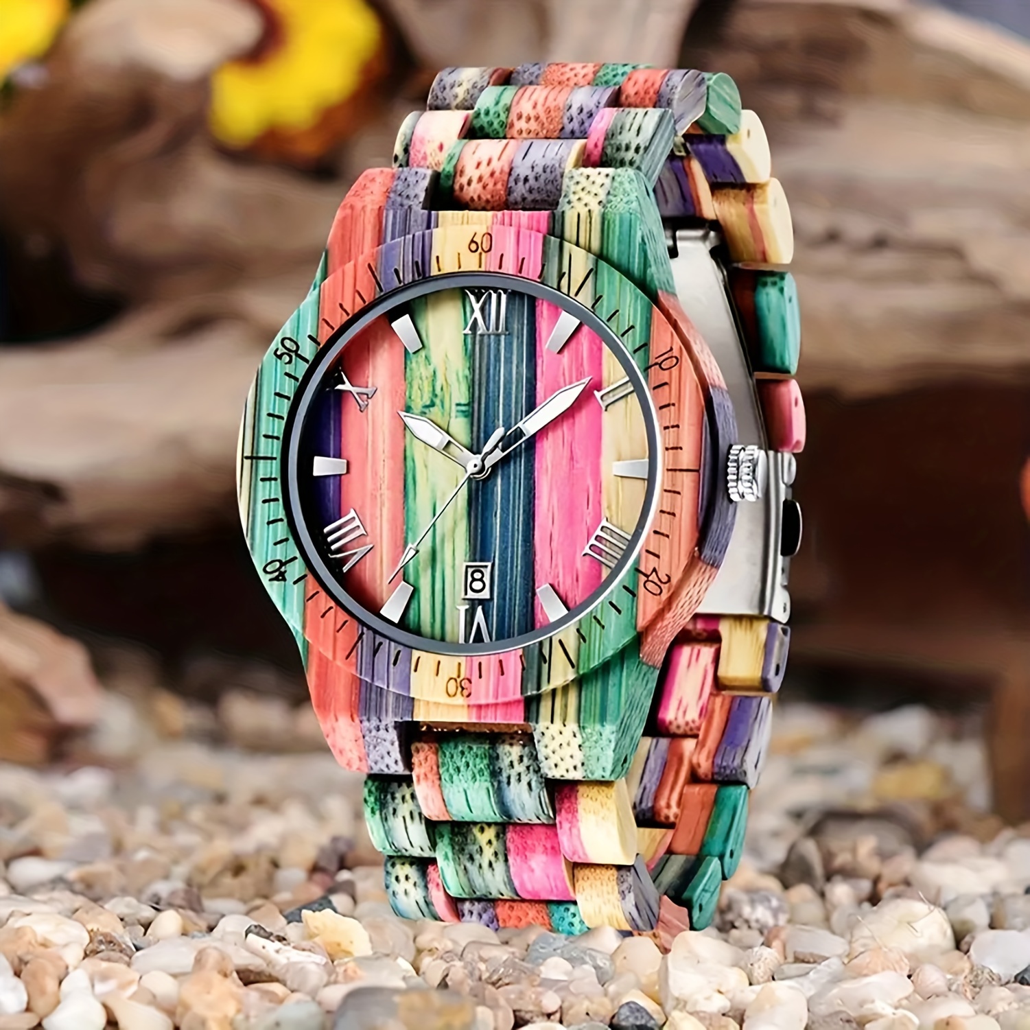 

Light Weight Classic Wooden Watches For Men Handmade Colorful Bamboo Engraved Wood Watch Analog Quartz Men's Wooden Watch Gift