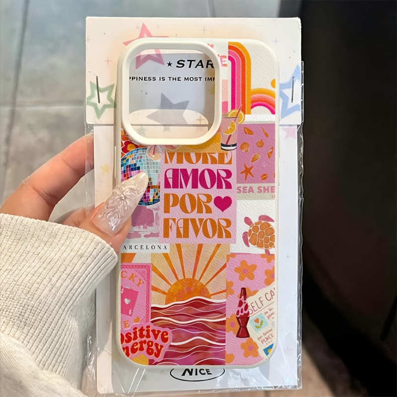 Phone Case - Sea Turtle And Sun English Print Phone Case, Full Coverage Tpu Lychee Texture, Shockproof Anti-slip Soft Bumper For Iphone 17 16 15 14 13 12 11 Pro