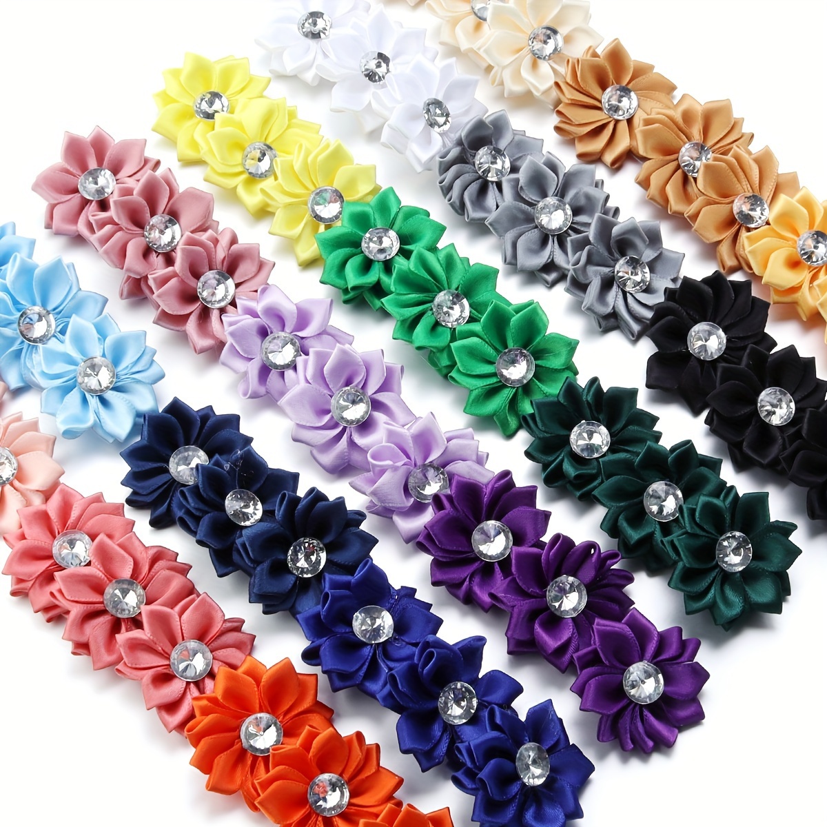 

20pcs 14 Angle Polyester With Drill Lotus Head Flowers Pendant Polyester Charms Diy Hair Accessories Adornment Accessories