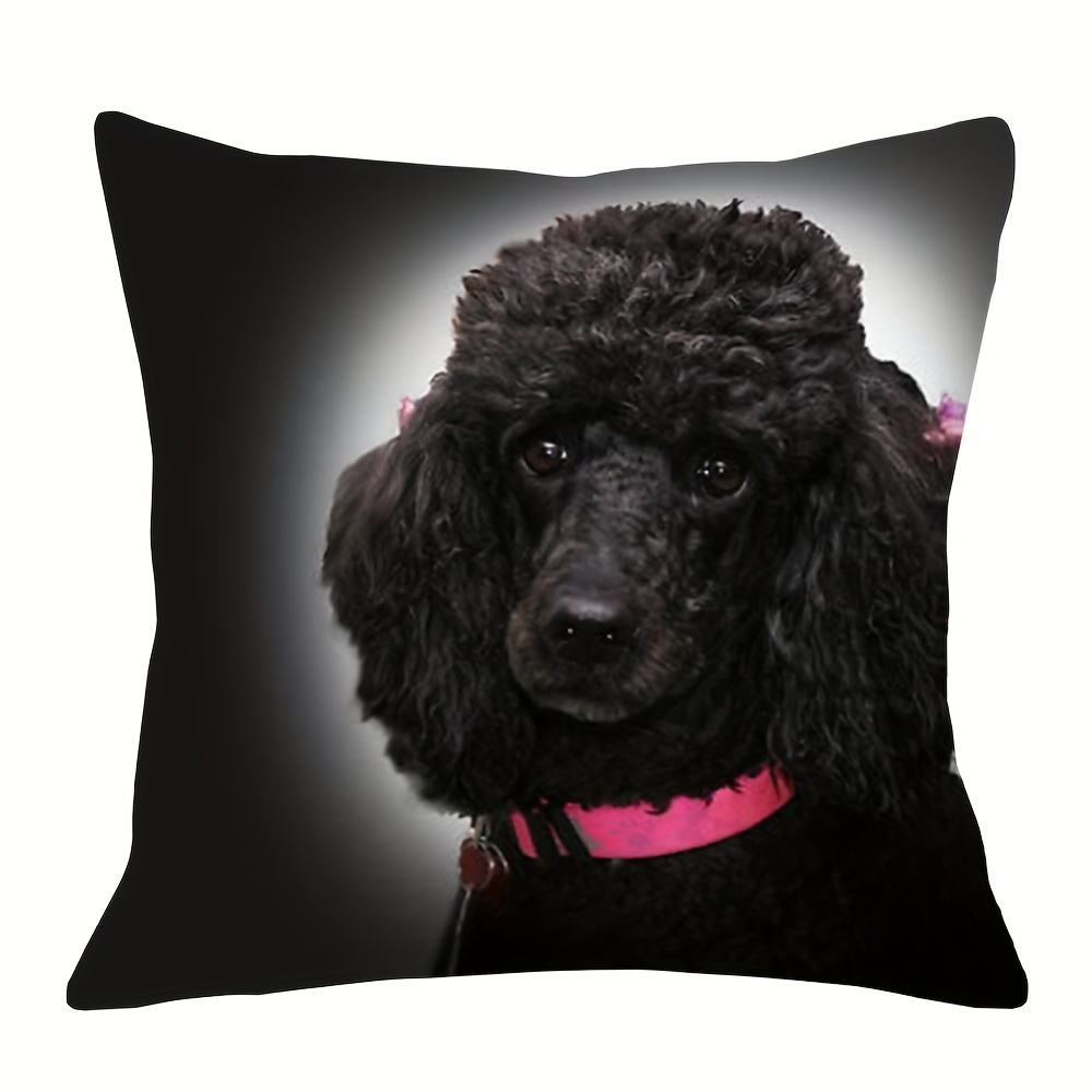 

Contemporary Style Short Plush Throw Pillow Cover 18x18 Inch - Noble Black Poodle Print With Zipper Closure - Machine Washable Polyester Decorative Cushion Case For Home Decor, Sofa, Bedroom - 1pc