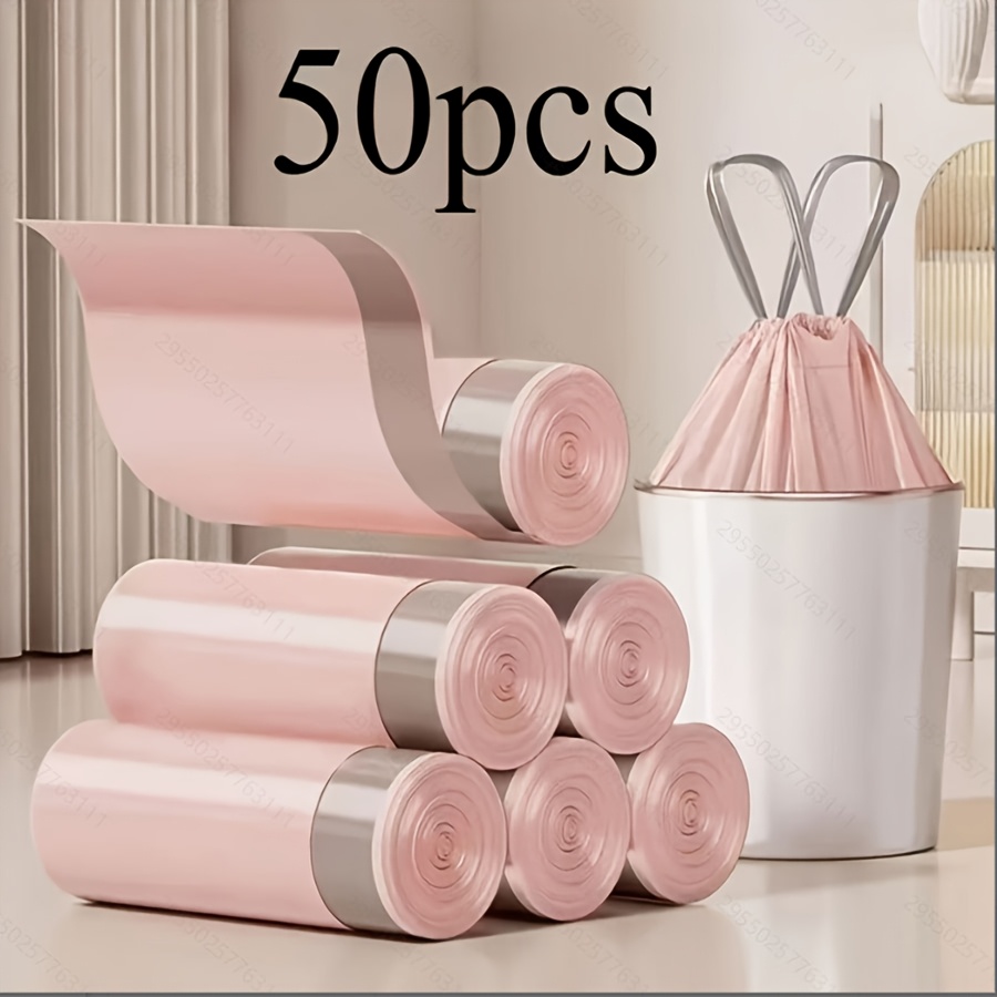 50pcs per roll   purple drawstring garbage bags 13 gallon thick durable plastic leak tear proof ideal for kitchen bathroom office