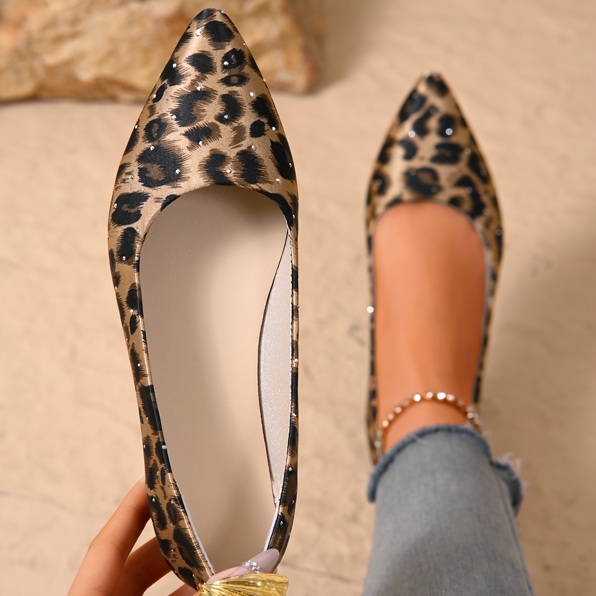 TEMU Women's Fashion Pointed-toe Leopard Flat Shoes, Women Shoes Elegant Women Shoes Shoes