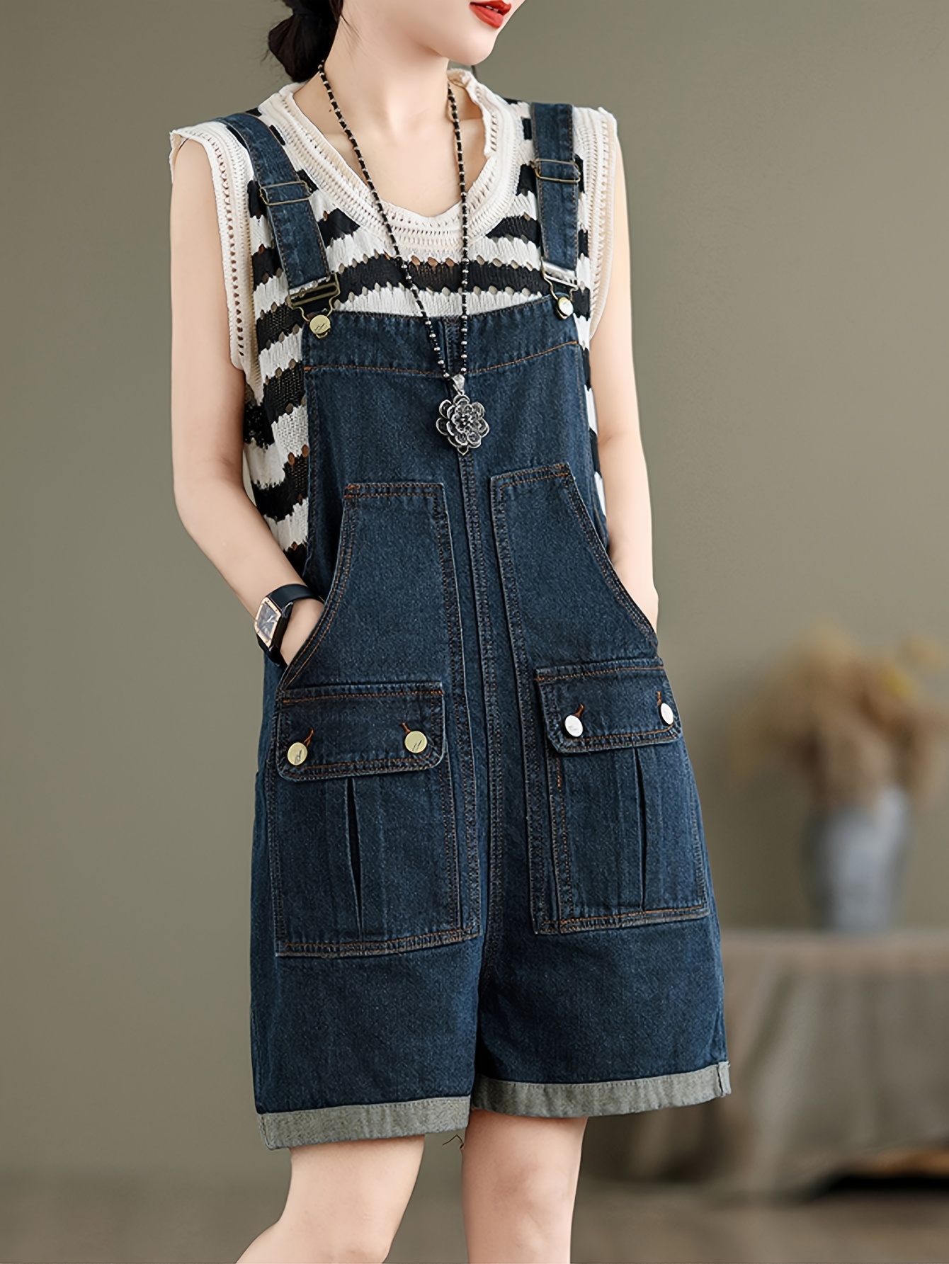 womens denim jumpsuit elegant sleeveless wide leg romper Temu Mexico