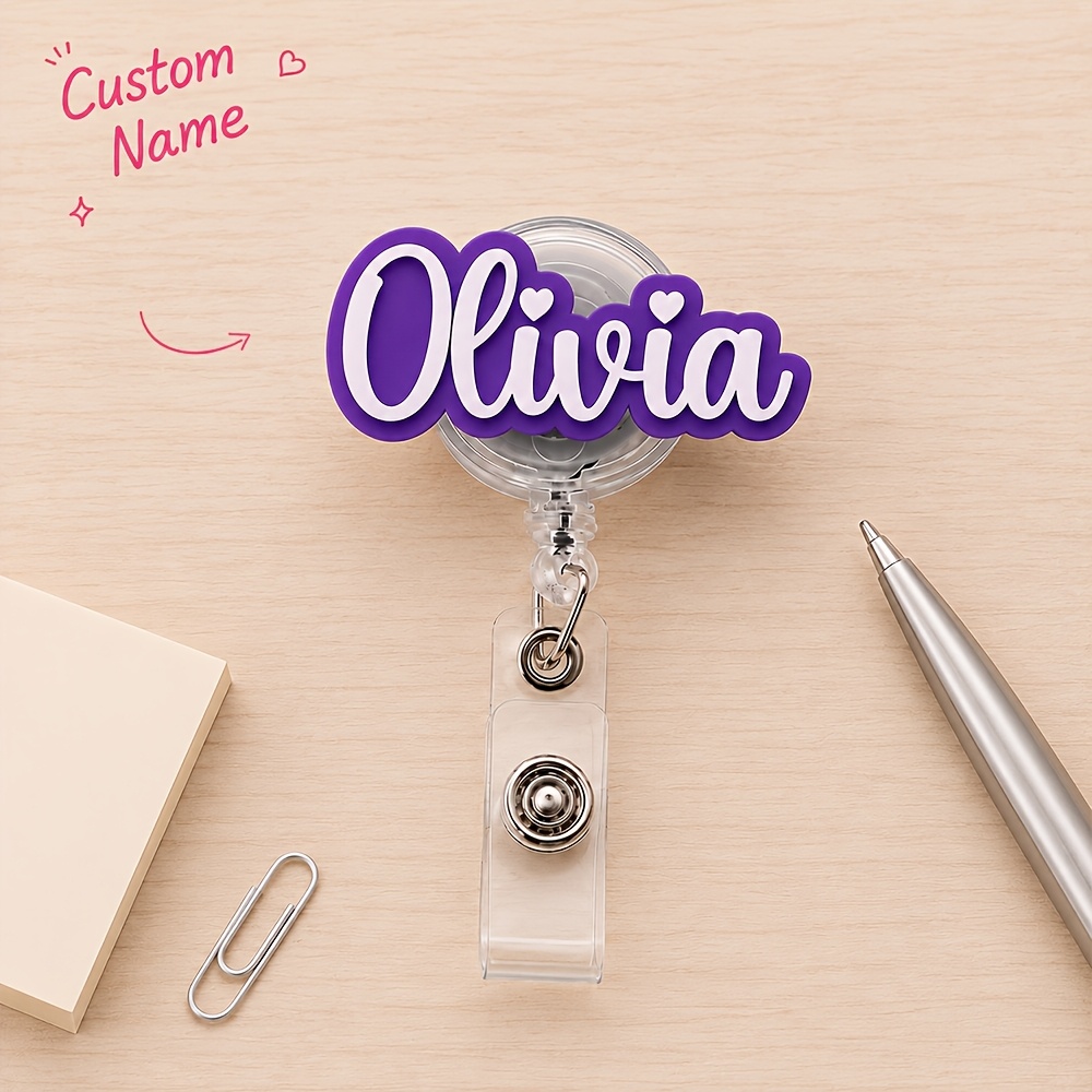 TEMU 2d [custom] 1pc Custom Name Badge Scroll With Clip, Heart Shaped Letter I, Retractable Rn Nurse Badge, Personalized Name Badge Clip, Healthcare