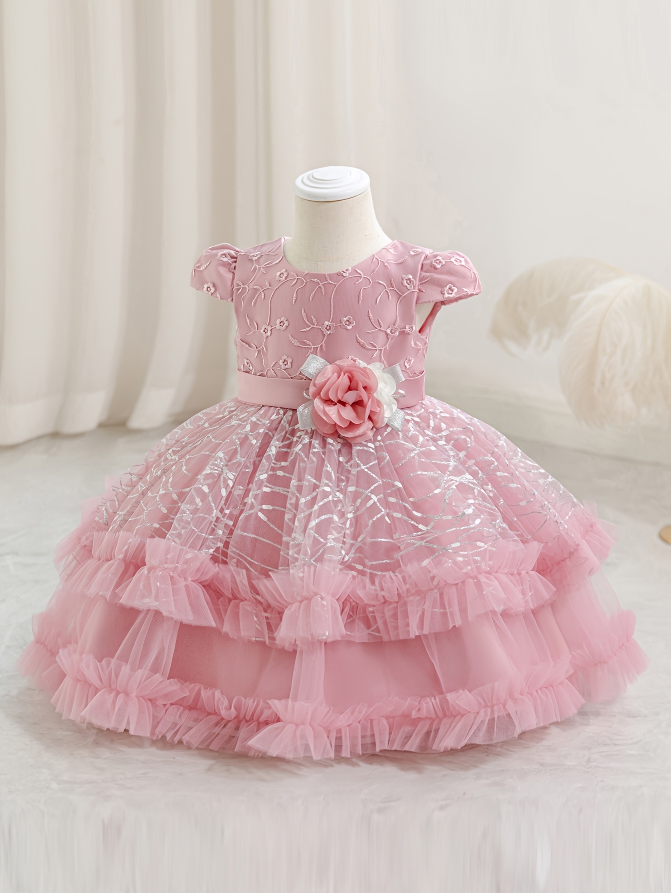 birthday dresses indian Flower Girl Dress Knee Length Toddler 1st Birthday Party J415 Champagne / child-3 main image 0