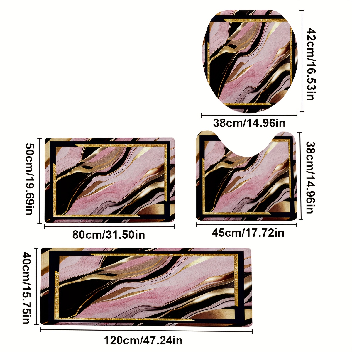 TEMU 3/4pcs Black Gilded Marble Pattern Printed Bathroom Protective Mat, Purchase Non-slip Bathroom Mats With Flannel Bathroom Mats, Bathroom Floor