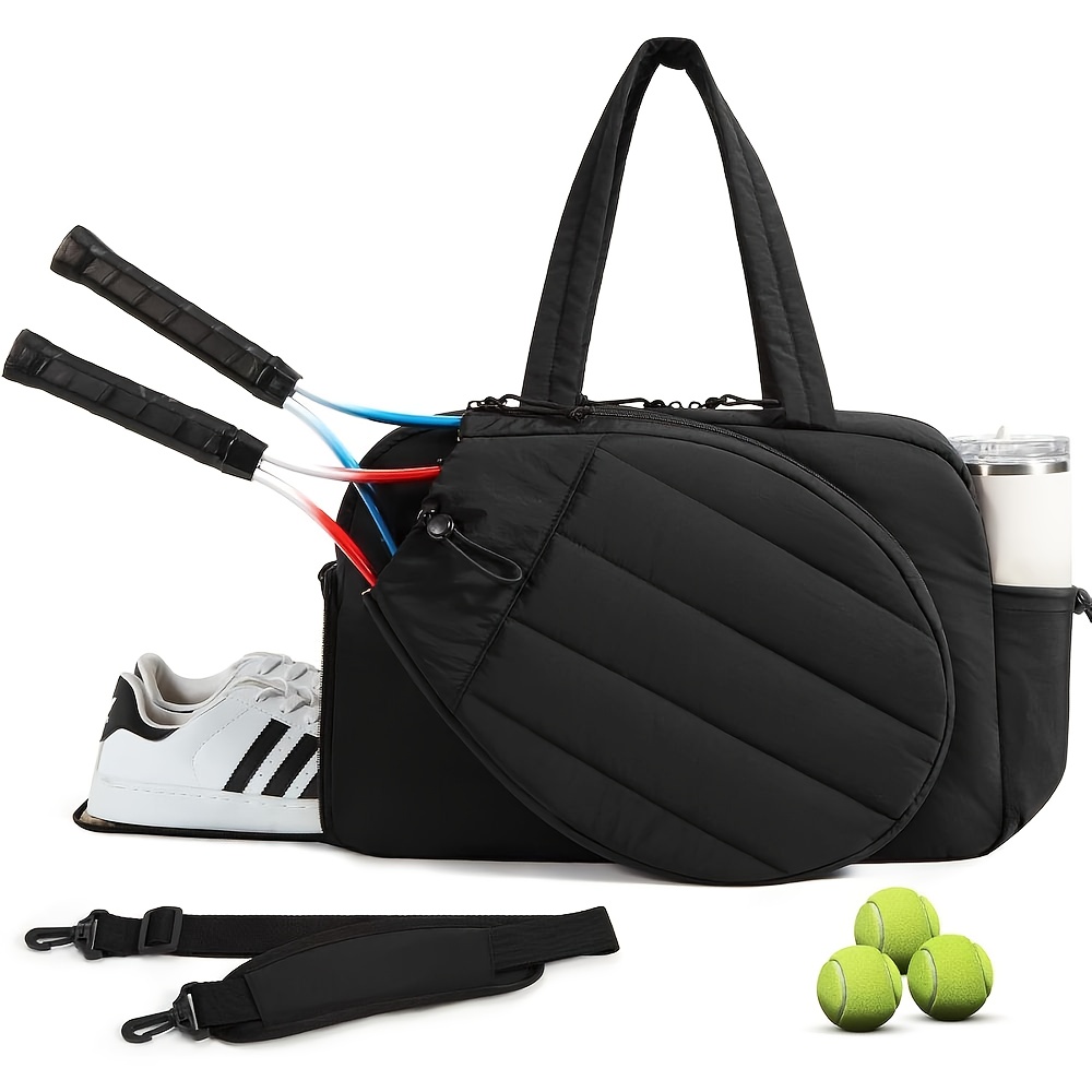 1pc shoulder quilted tennis bag fluffy tote bag for sports racket bag foldable portable shoe compartment for sports shoulder bag large capacity and lightweight design suitable for traveling for sports gym use a must have for  